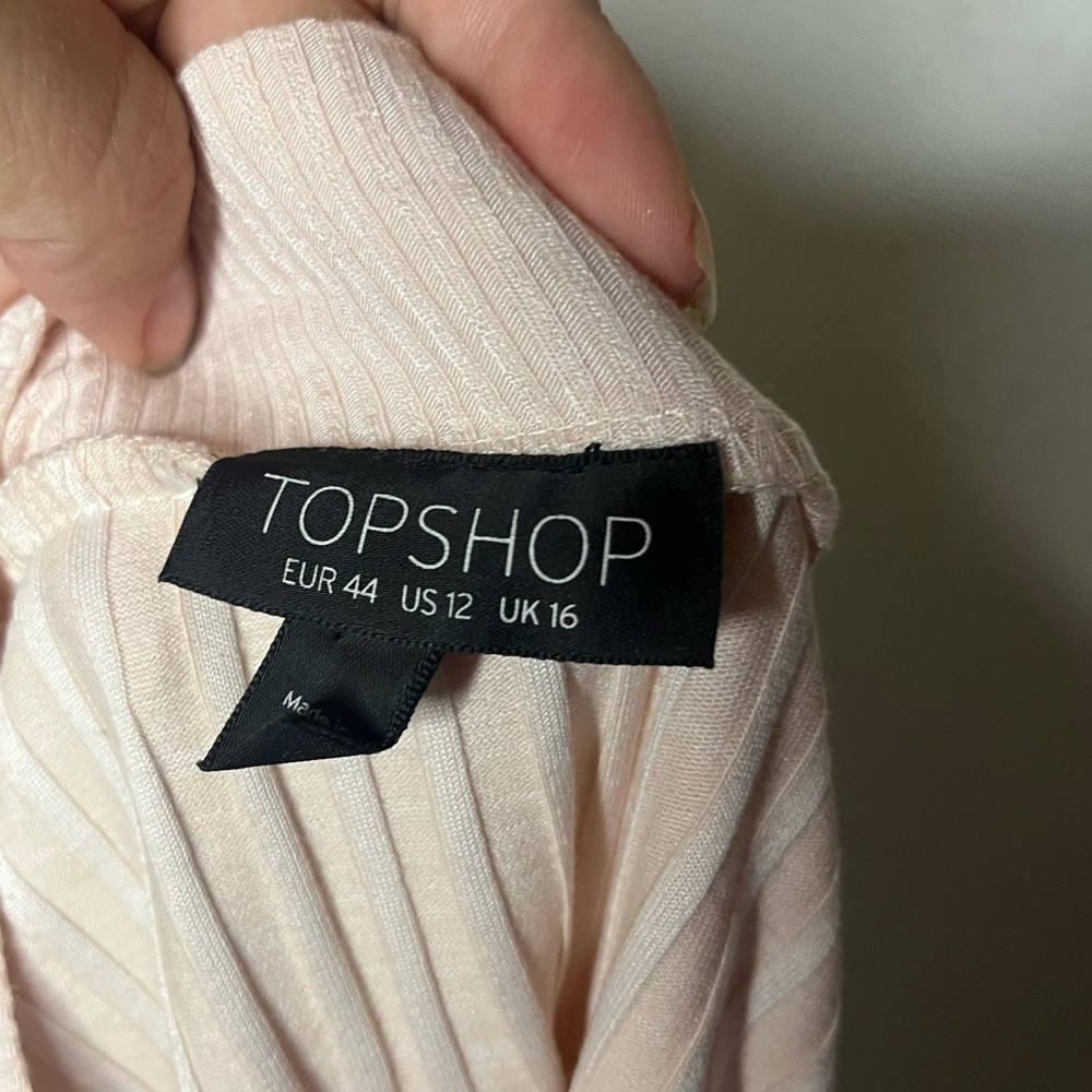 Topshop Pale Pink Ribbed Off Shoulder Crop Top Women’s Size 12 - Picture 6 of 6